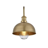 Swan Neck Outdoor & Bathroom Dome Wall Light - 8 Inch - Brass - Brass Holder