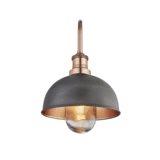 Swan Neck Outdoor & Bathroom Dome Wall Light - 8 Inch - Pewter & Copper - Copper Holder