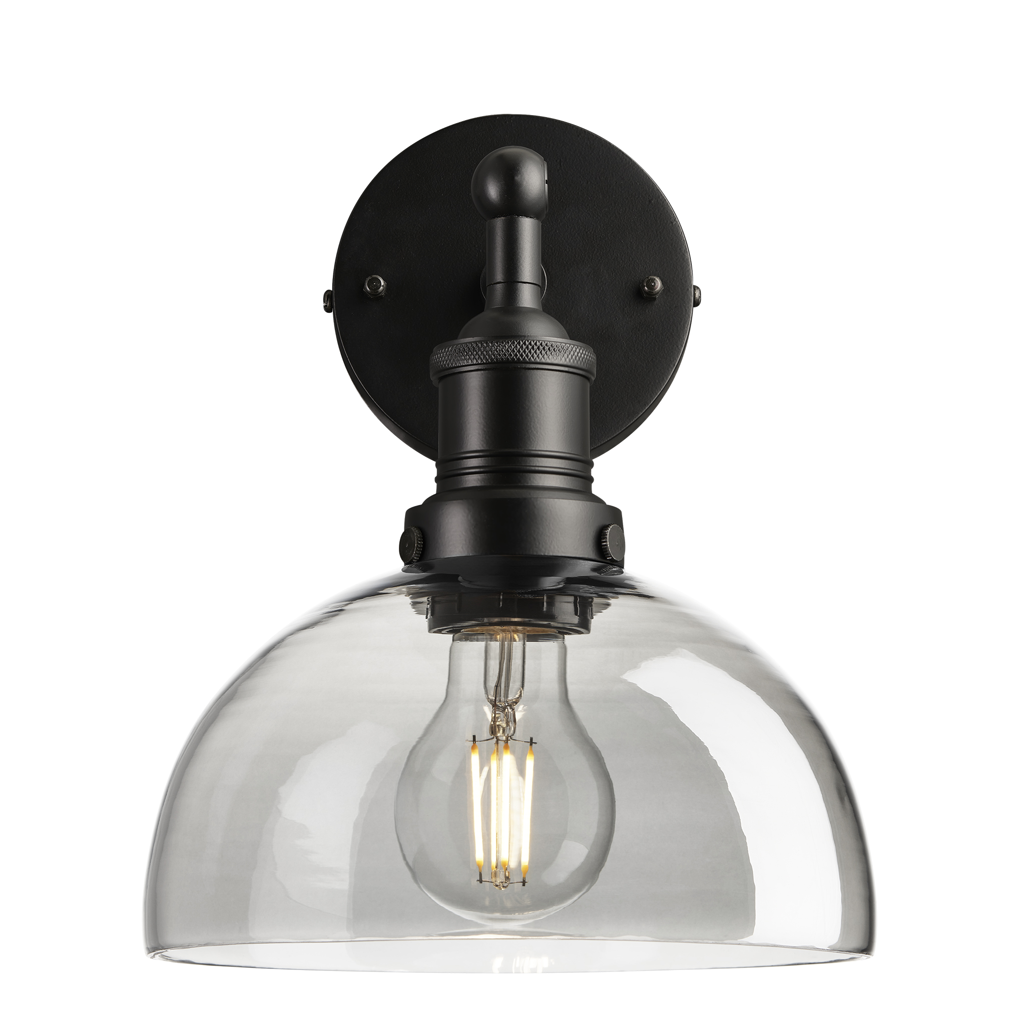 Brooklyn Tinted Glass Dome Wall Light - 8 Inch - Smoke Grey - Black Holder 