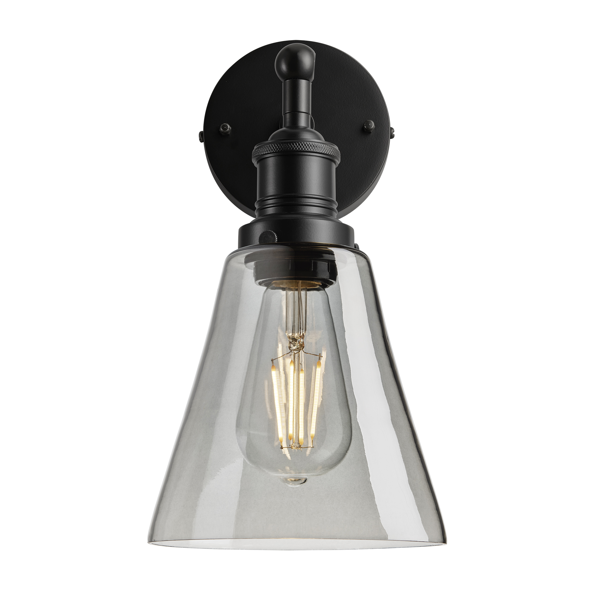 Brooklyn Tinted Glass Flask Wall Light - 6 Inch - Smoke Grey - Black Holder