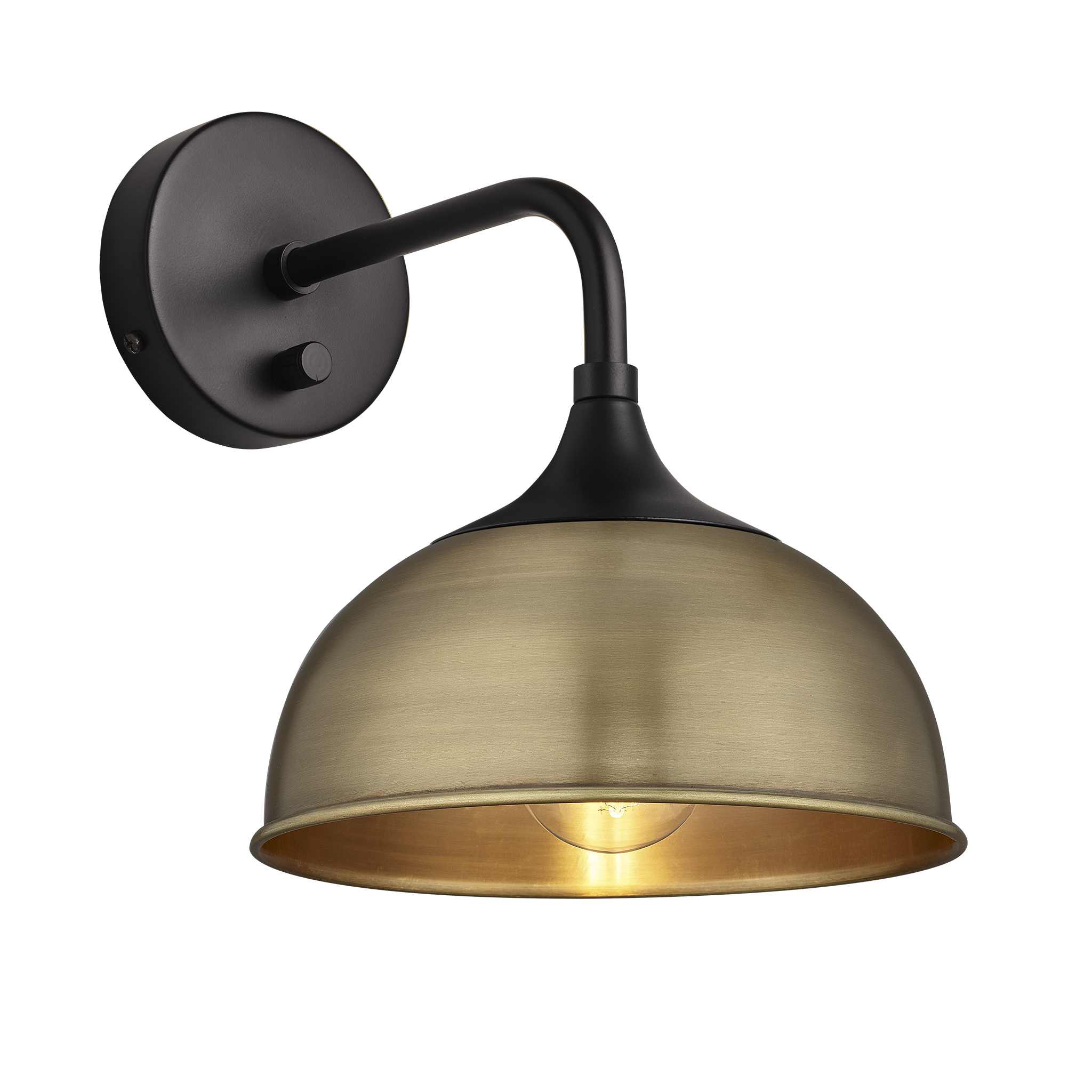  Chelsea Dome Wall Light - 8 Inch - Brass - Black Holder