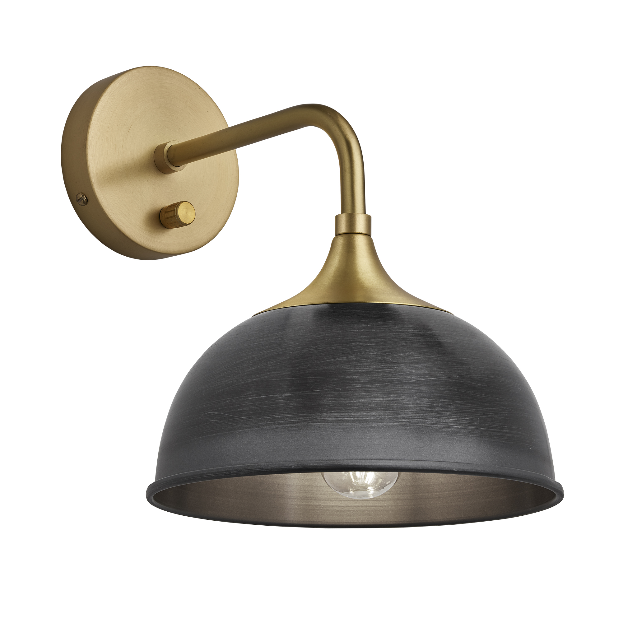 Chelsea Dome Wall Light - 8 Inch - Pewter - Brass Holder