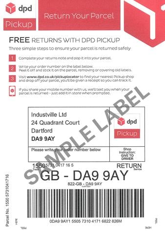 Industville DPD return label sample