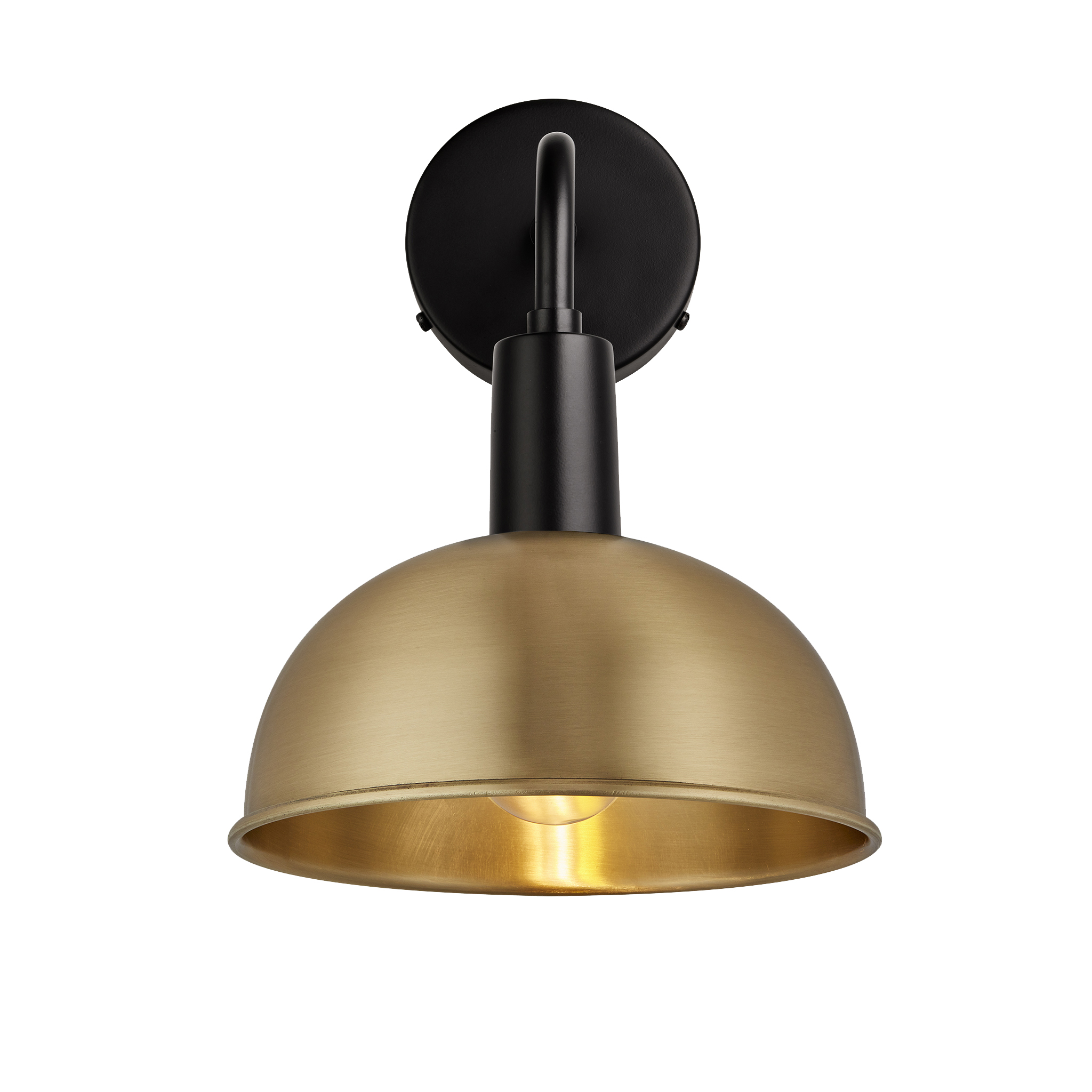 Sleek Dome Wall Light - 8 Inch - Brass - Black Holder