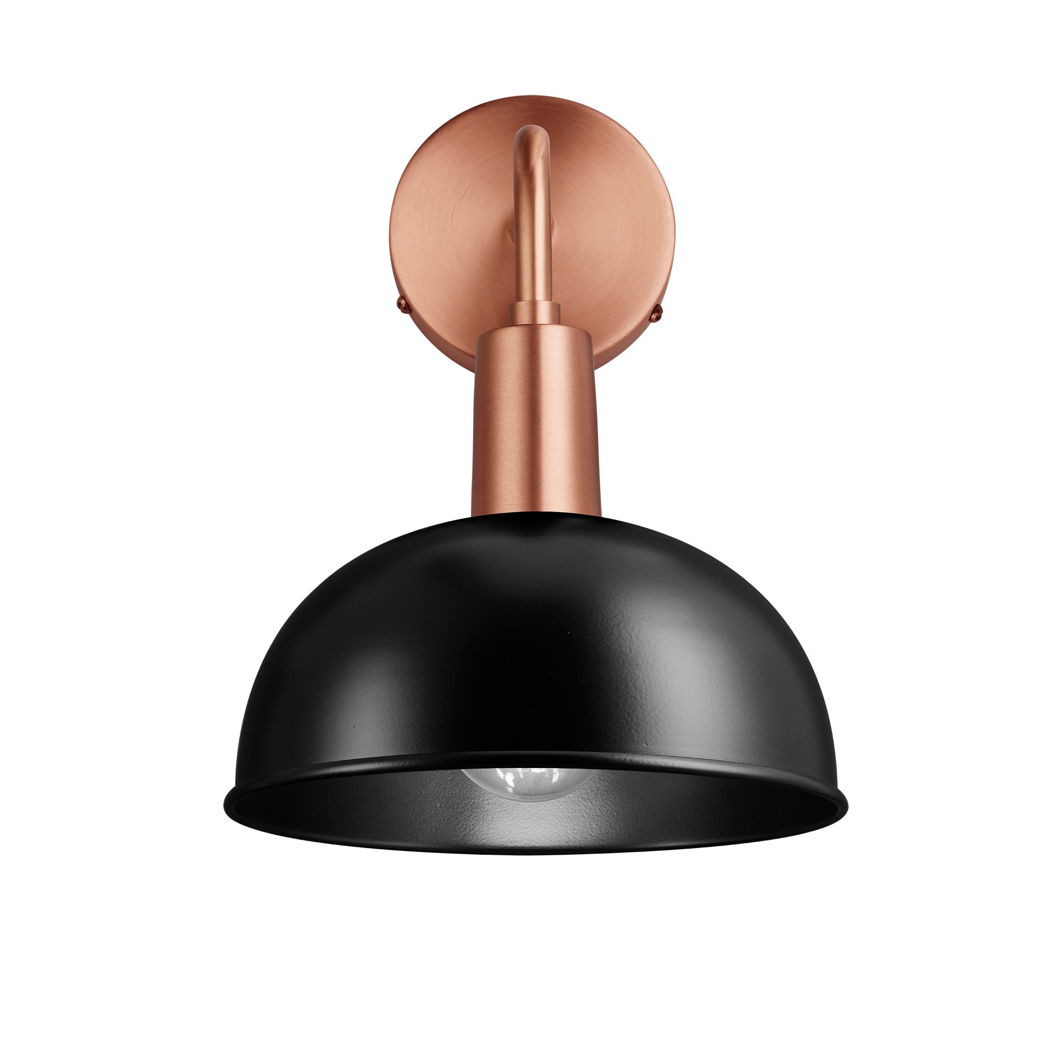 Sleek Dome Wall Light - 8 Inch - Black - Copper Holder
