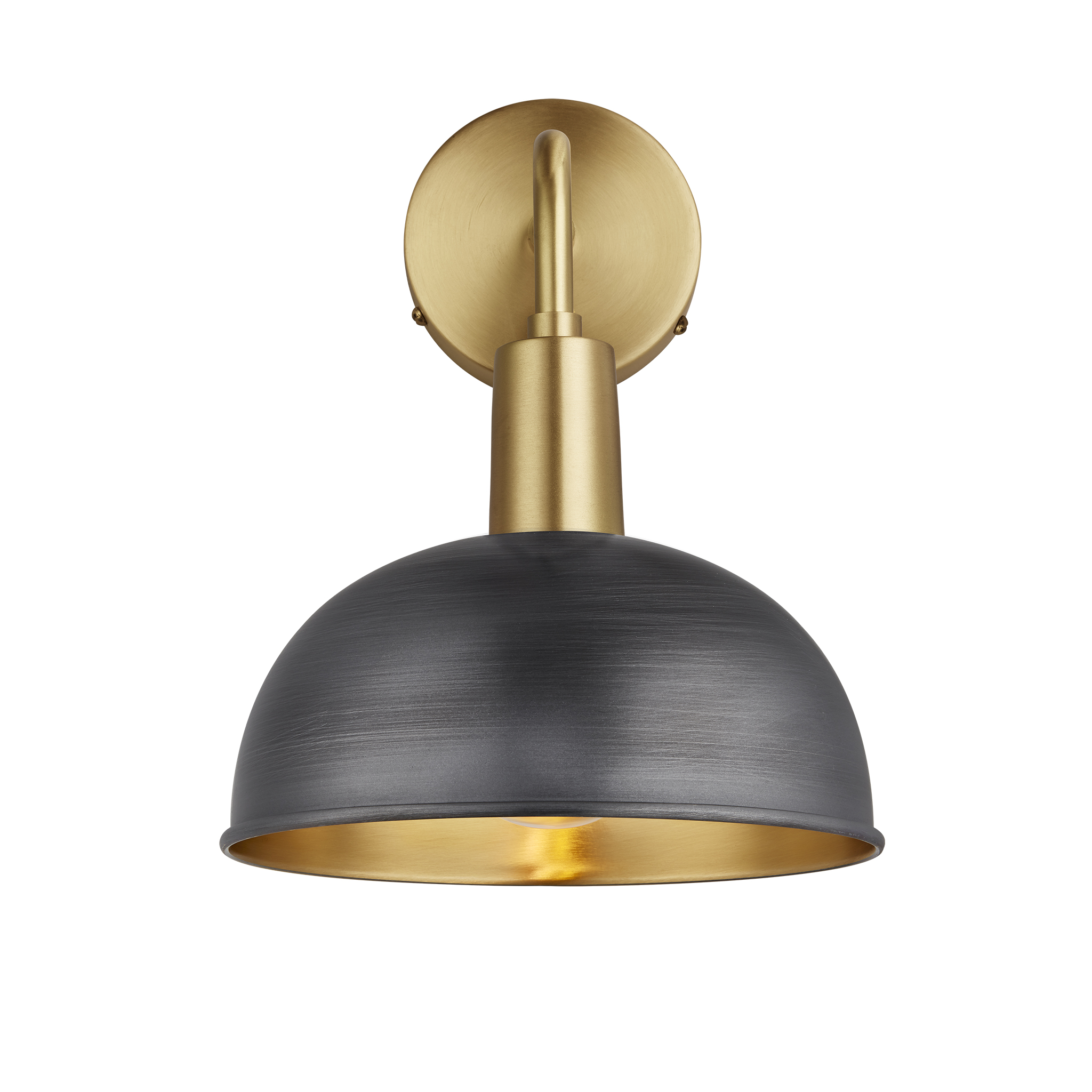Sleek Dome Wall Light - 8 Inch - Pewter & Brass - Brass Holder