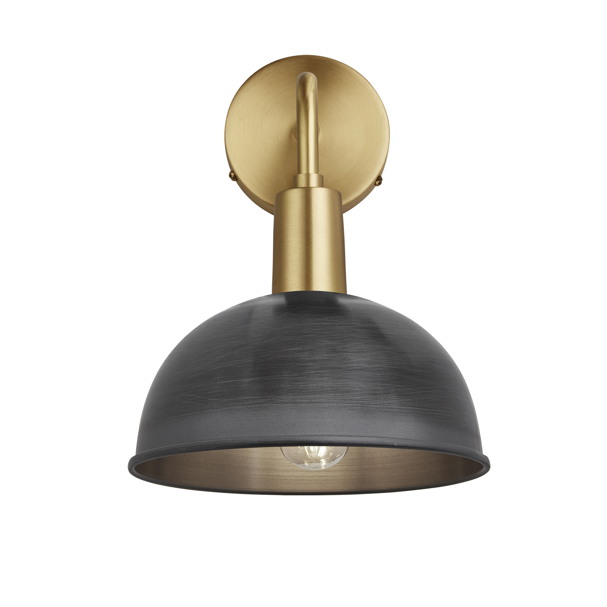  Sleek Dome Wall Light - 8 Inch - Pewter - Brass Holder