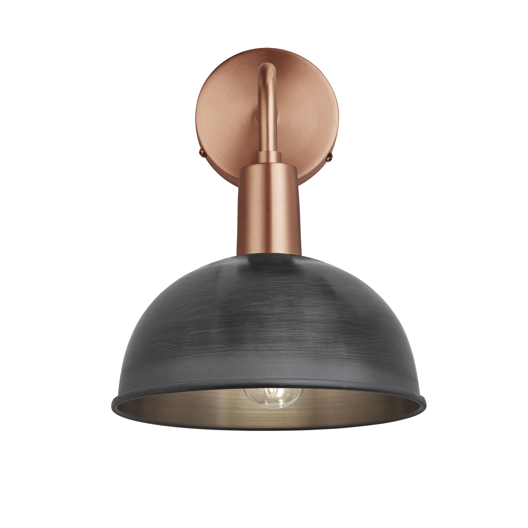  Sleek Dome Wall Light - 8 Inch - Pewter - Copper Holder