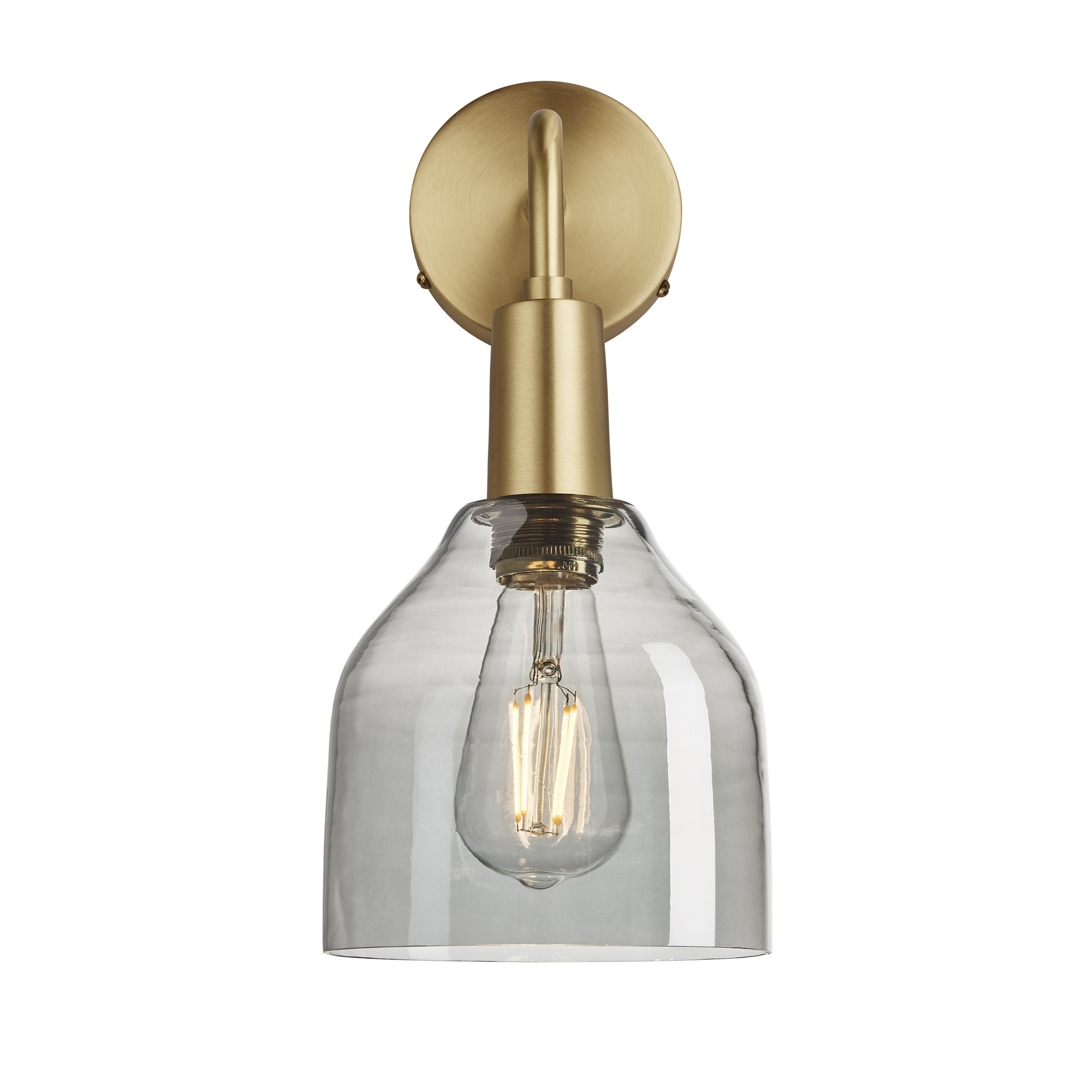 Sleek Tinted Glass Cone Wall Light - 6 Inch - Smoke Grey - Brass Holder