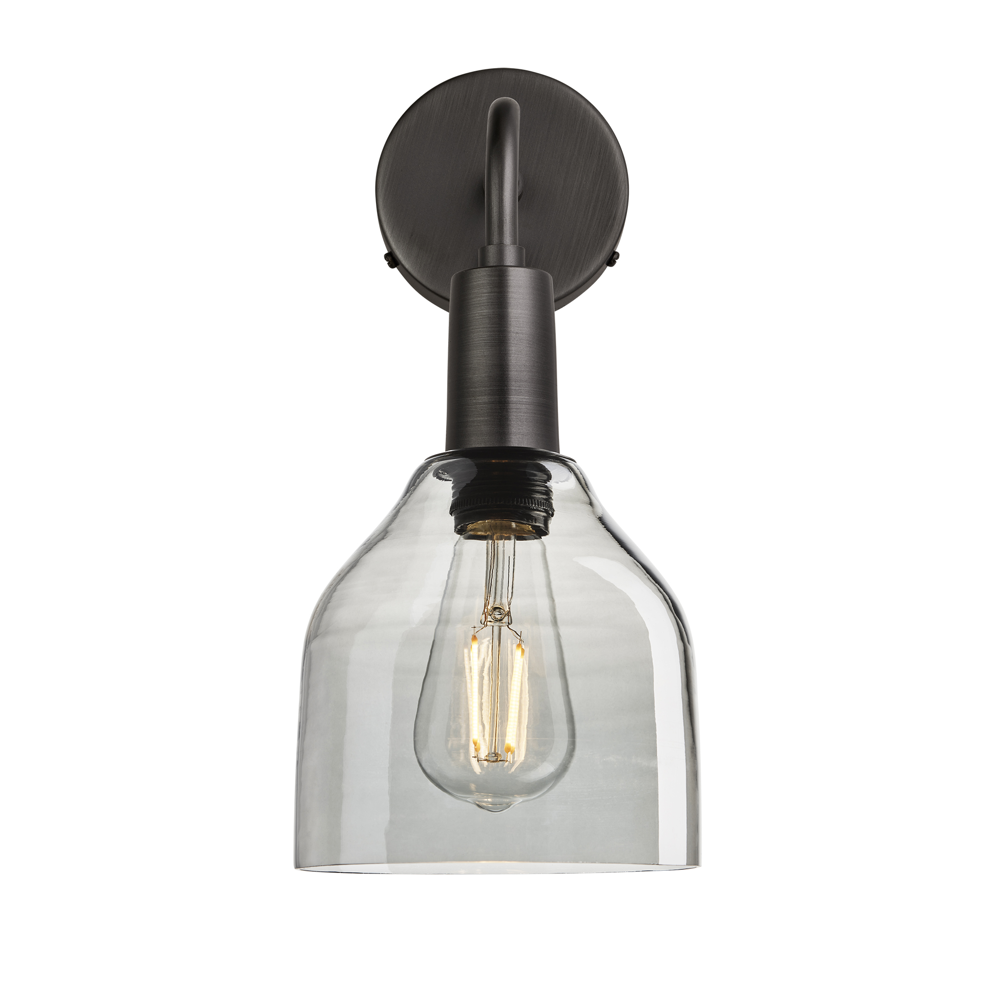 Sleek Tinted Glass Cone Wall Light - 6 Inch - Smoke Grey - Pewter Holder