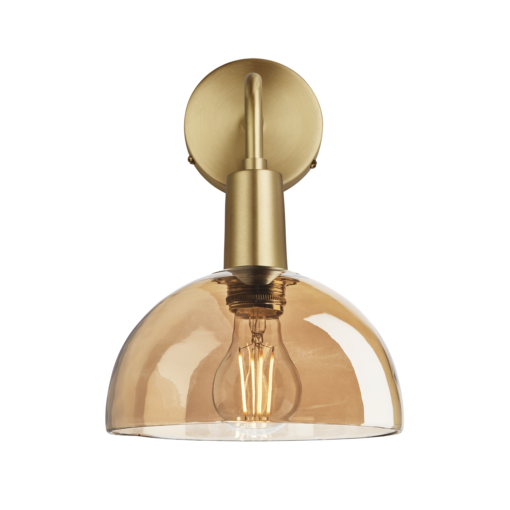 Brooklyn Tinted Glass Dome Wall Light - 8 Inch - Amber - Brass Holder