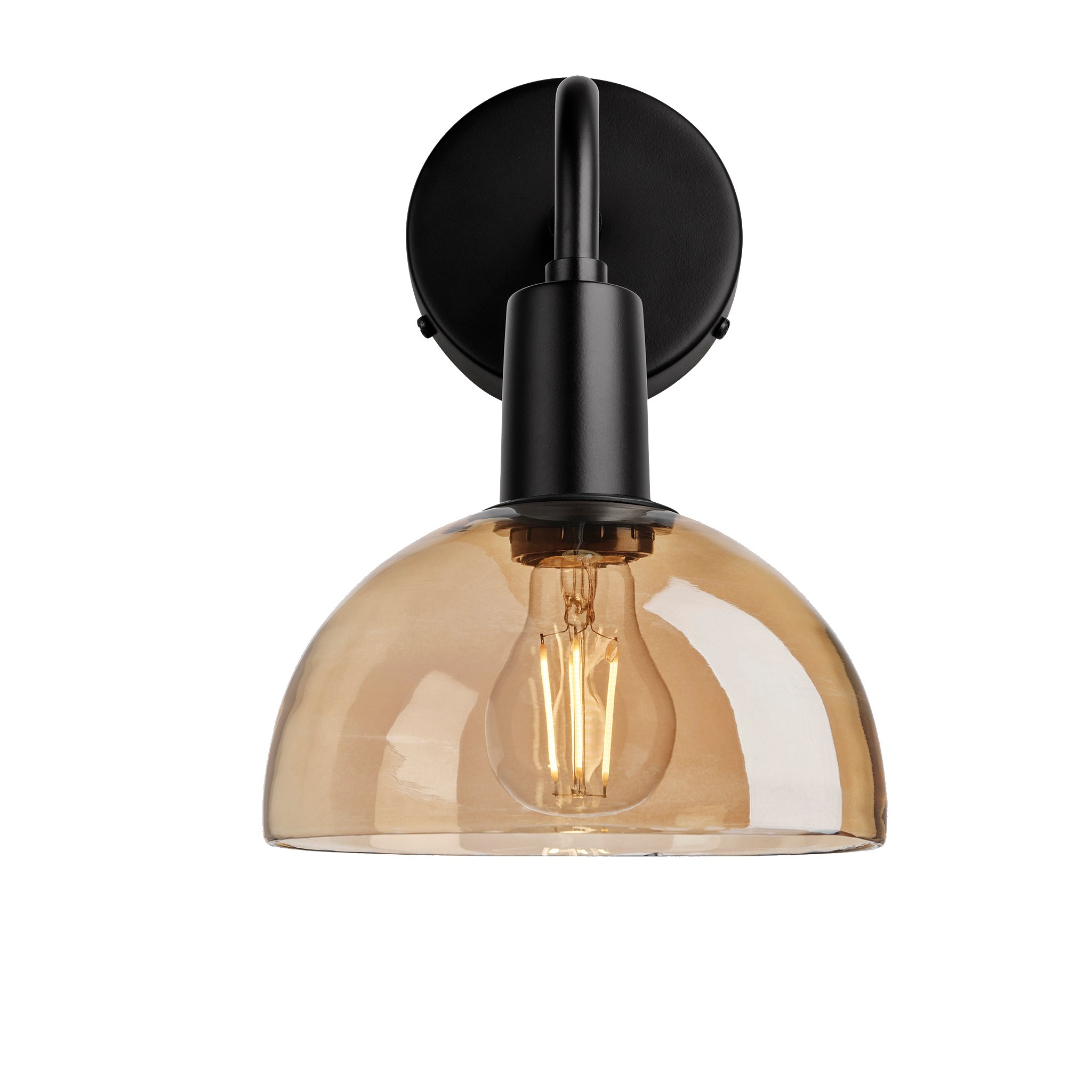 Brooklyn Tinted Glass Dome Wall Light - 8 Inch - Amber - Black Holder