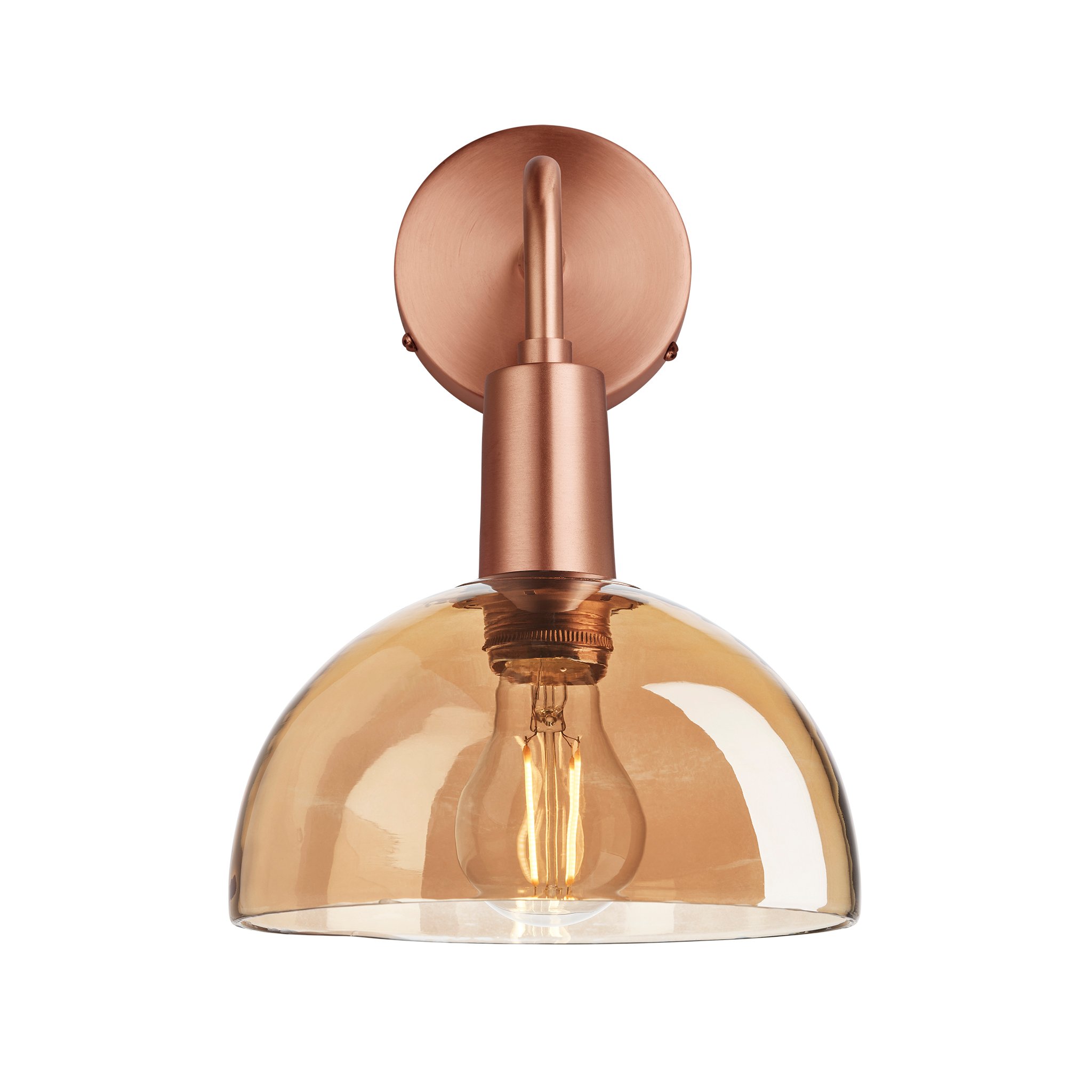 Brooklyn Tinted Glass Dome Wall Light - 8 Inch - Amber - Copper Holder