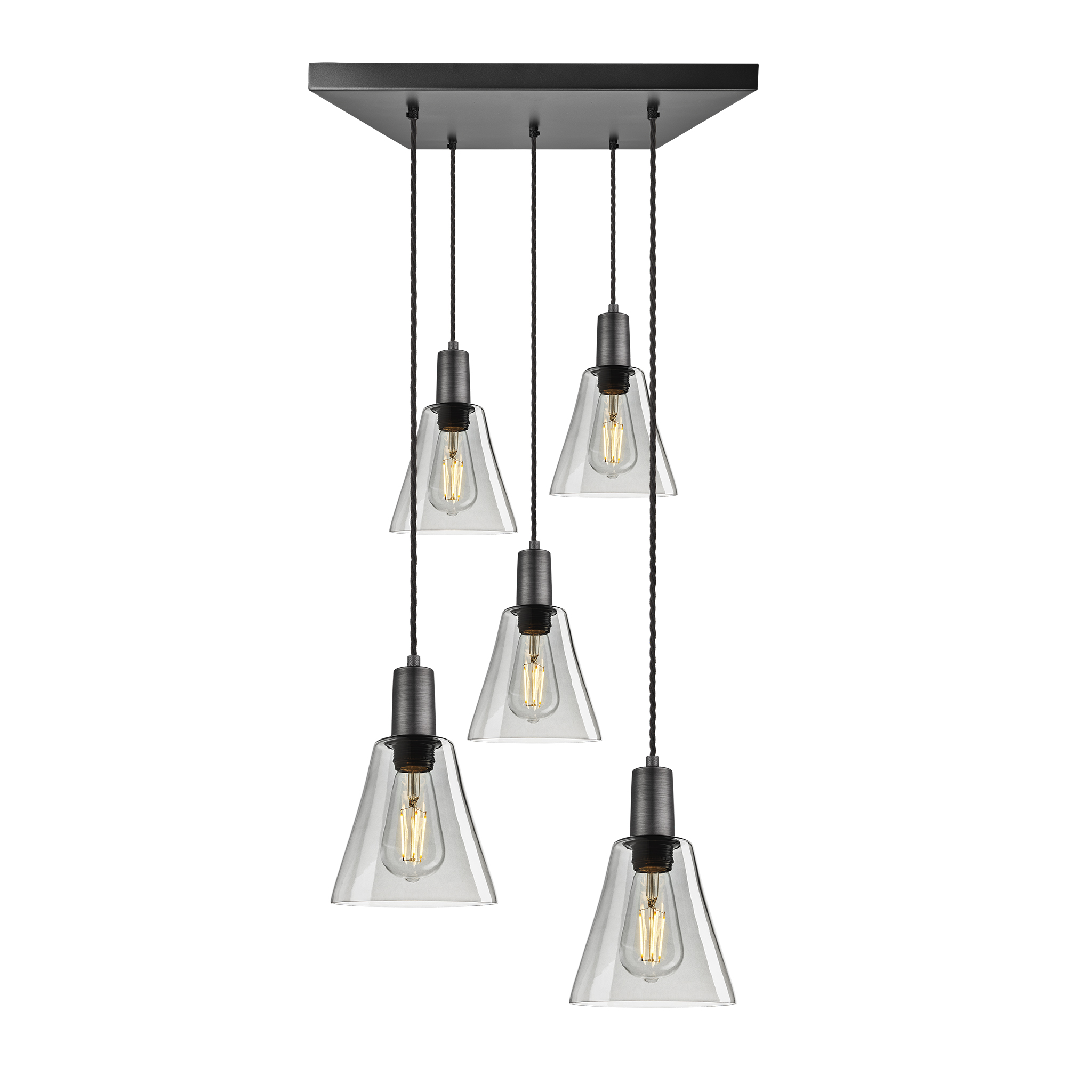 Sleek Tinted Glass Flask 5 Wire Square Cluster Lights 6 inch Smoke