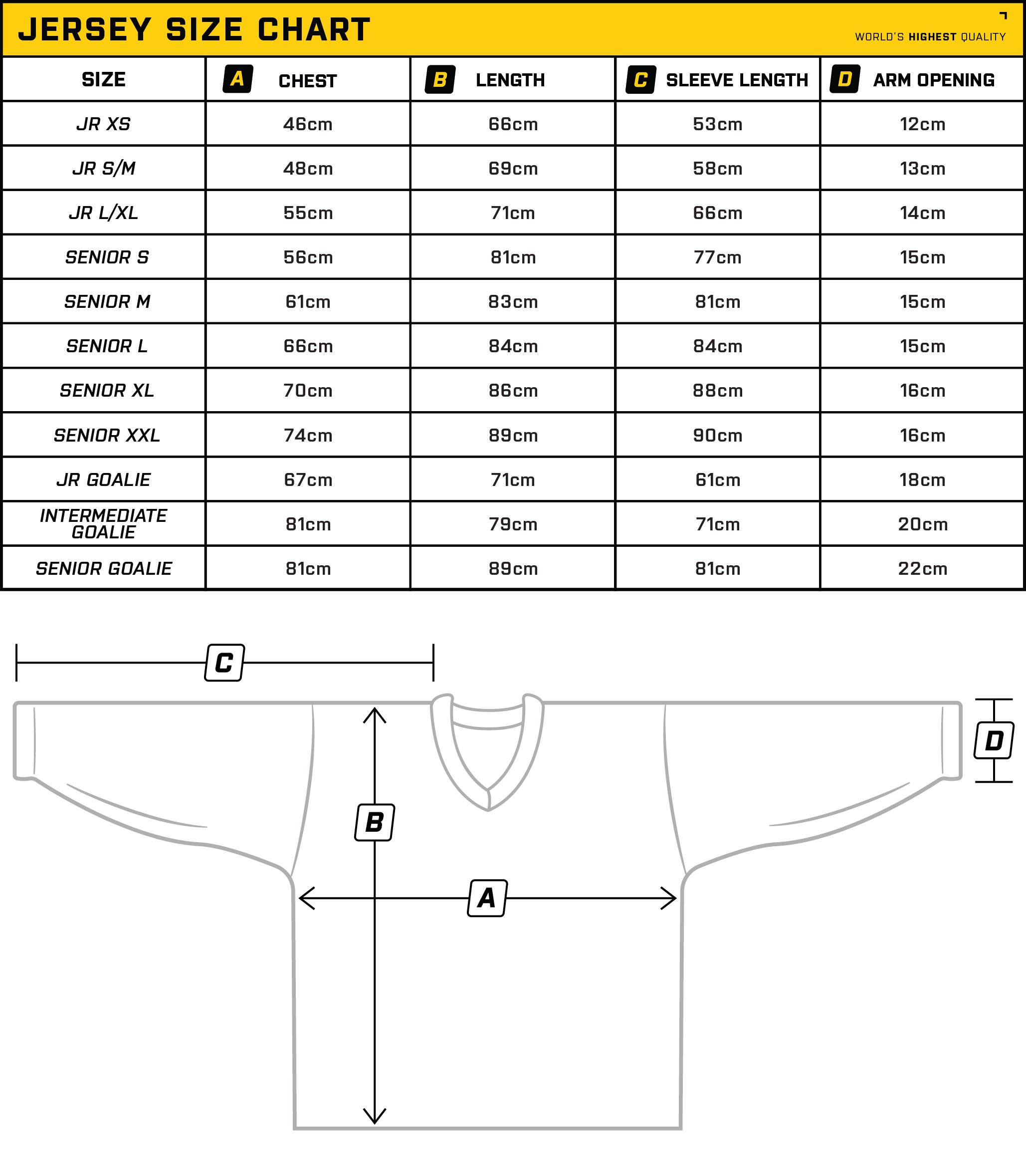 Jersey Sizing Chart