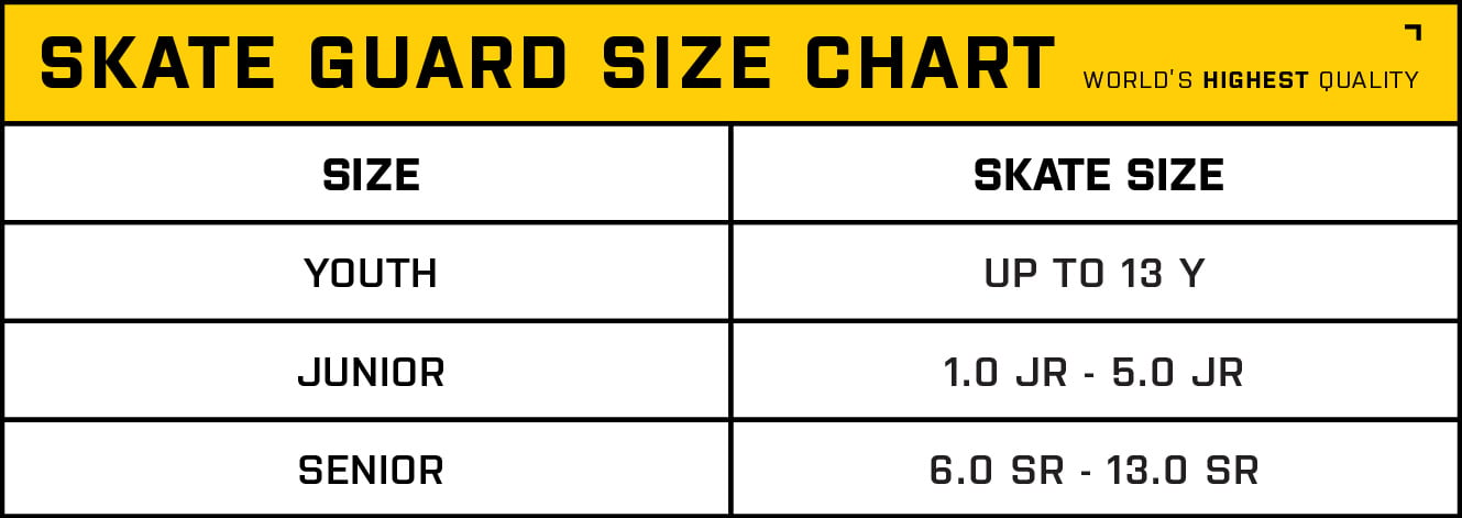 Skate guard size chart.