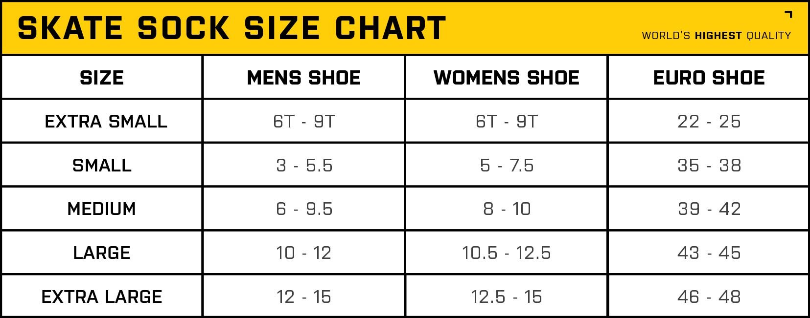 Skate Sock Sizing Chart