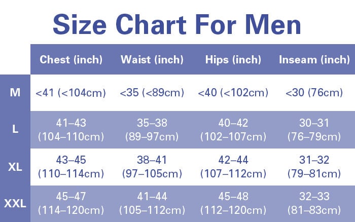 size chart for men