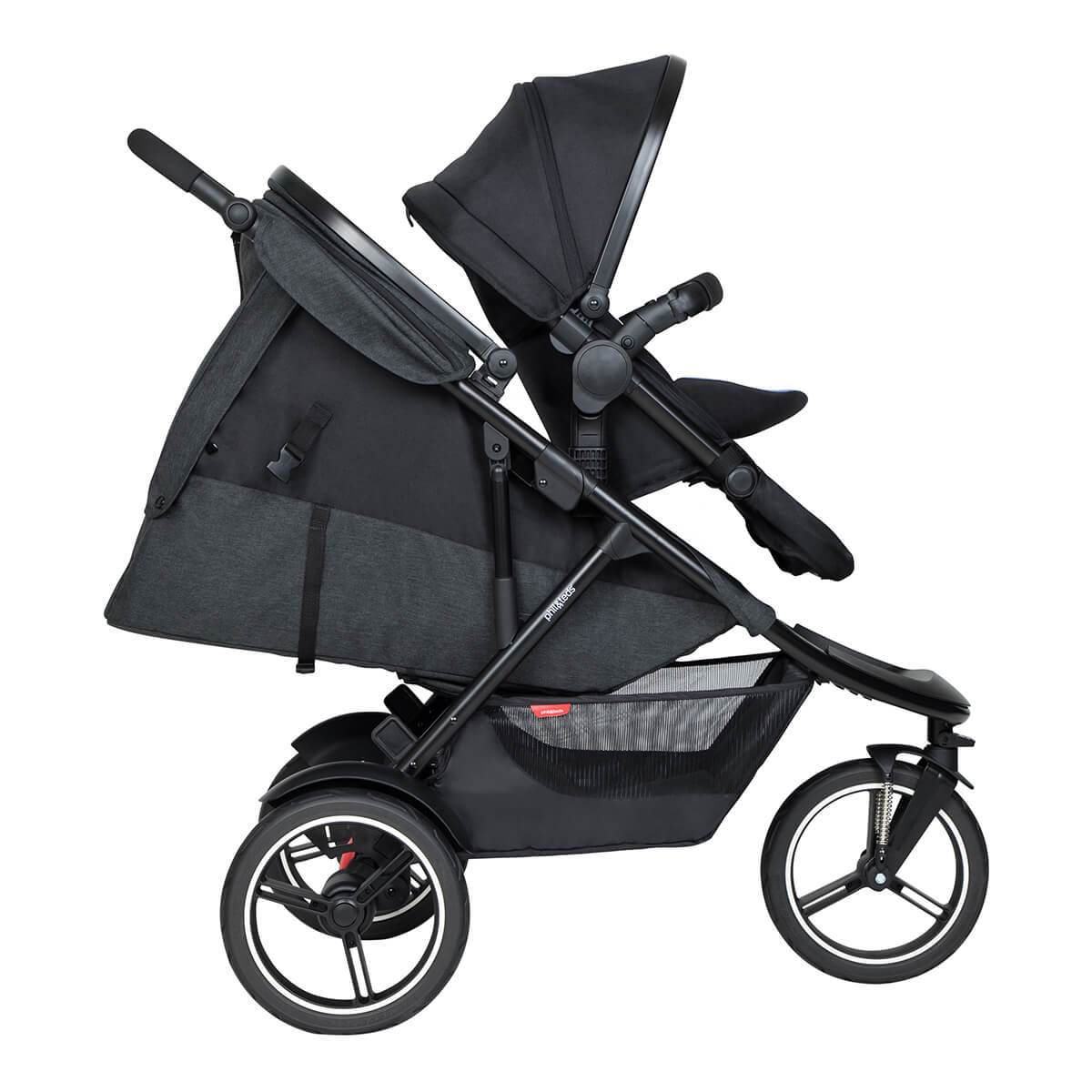 pram with toddler seat up front and newborn recline - philandteds dash and double kit with cocoon