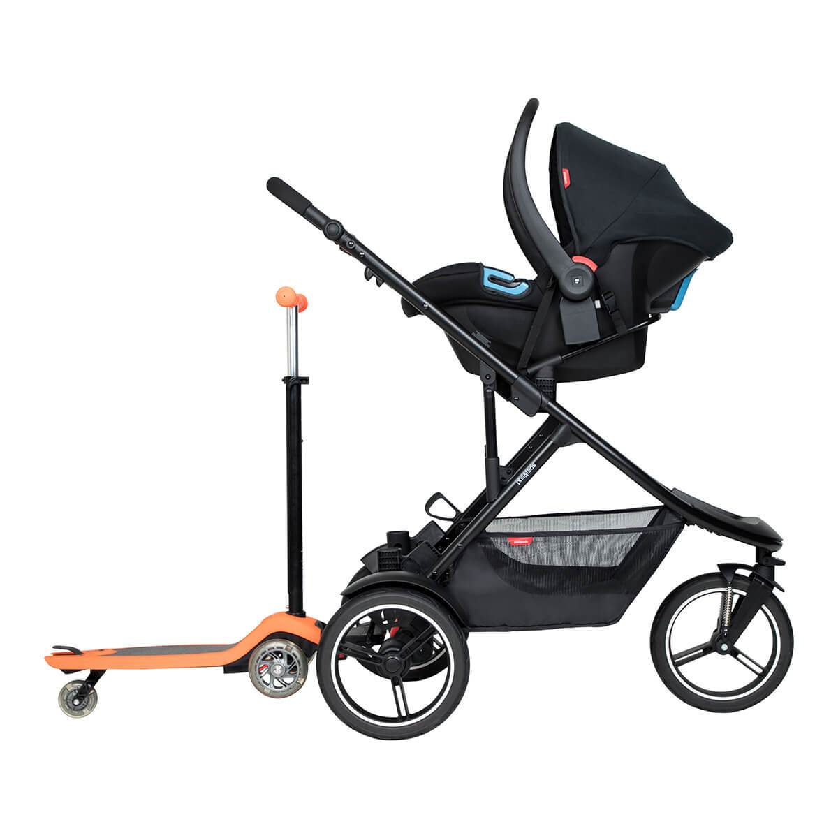 stroller with carseat travel system attached and freerider scooter - philandteds dash pram