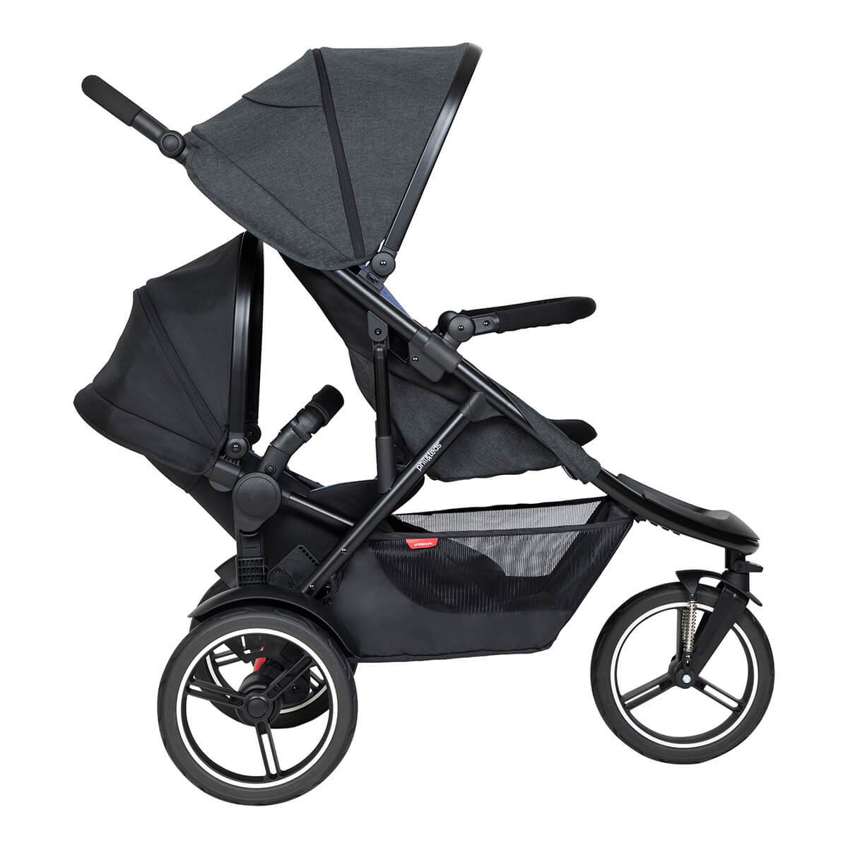 pram with toddler front seat and double kit second seat at rear