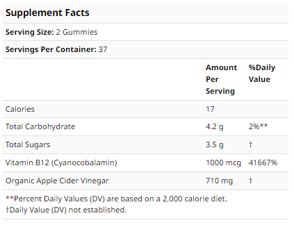apple cider vinegar gummies supplement facts