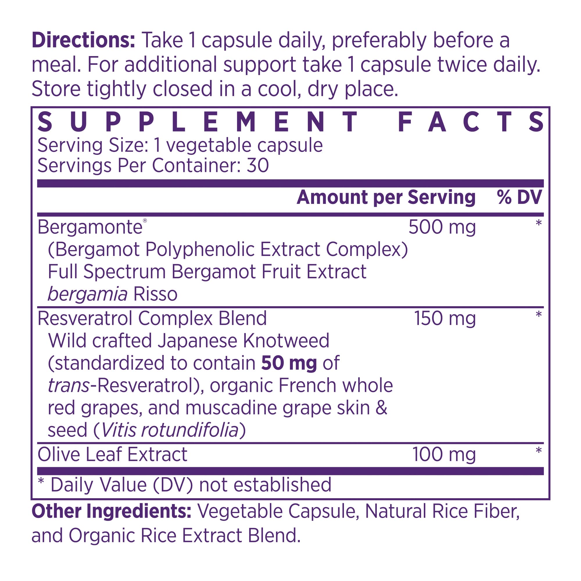 supplement facts - bergamot
