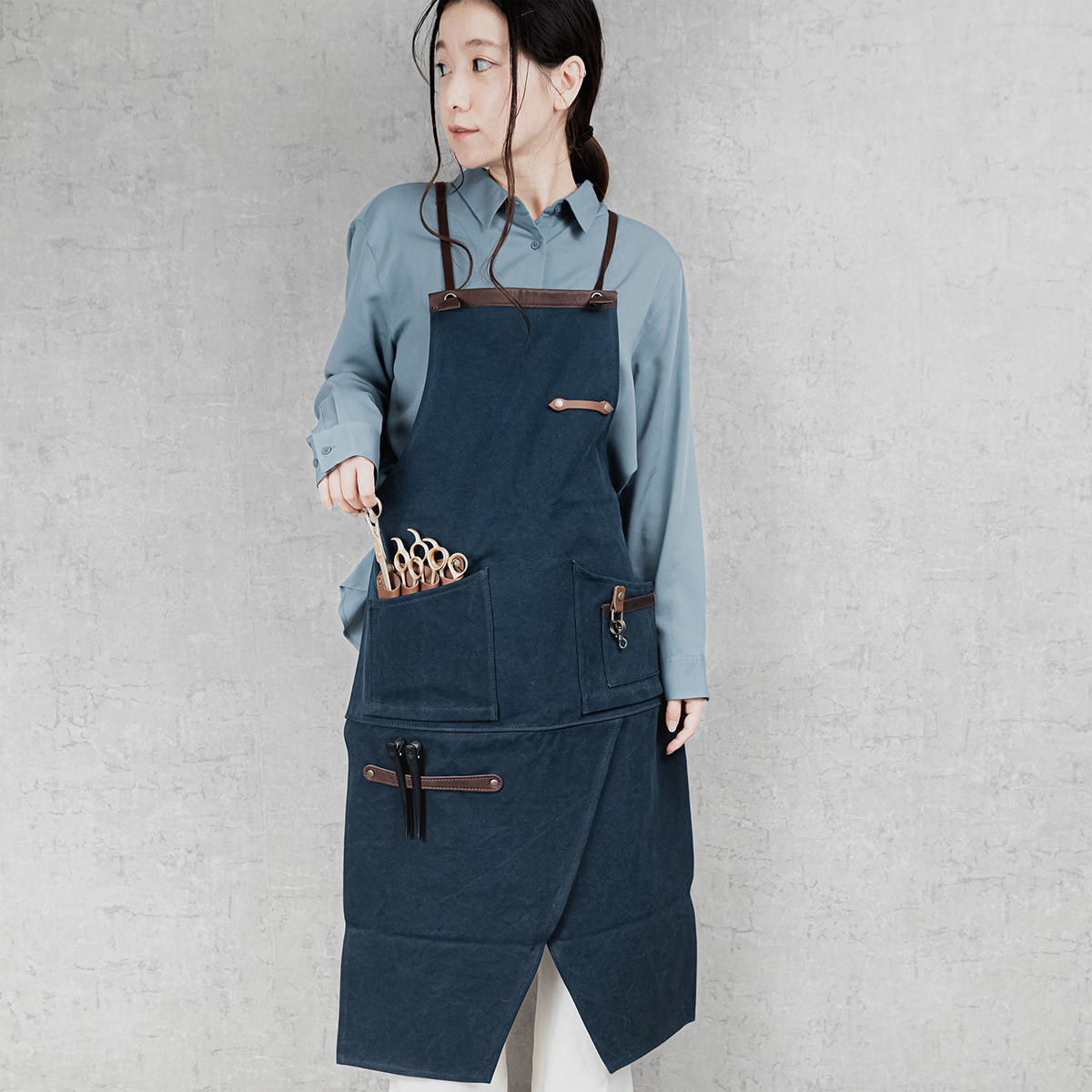 Deep Navy Hakama Apron 半長長度 Aruci