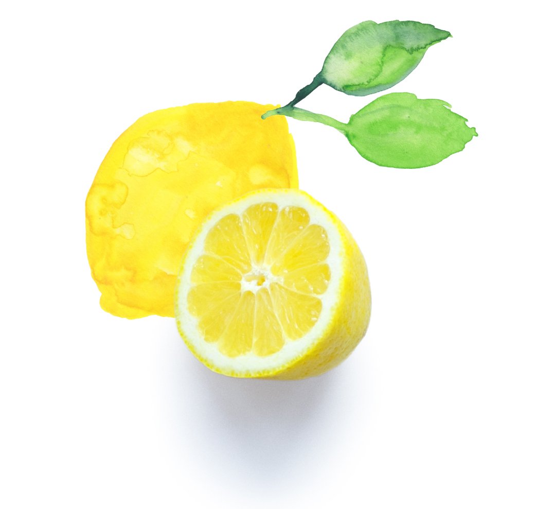 illlustration of a lemon 1 whole and 1 half.  