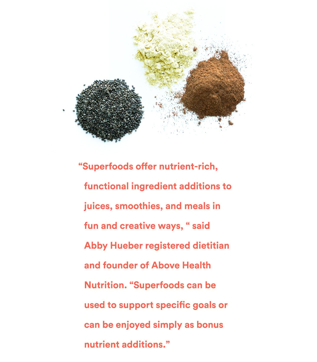 Superfoods offer nutrient rich additons to juices smoothies and meals
