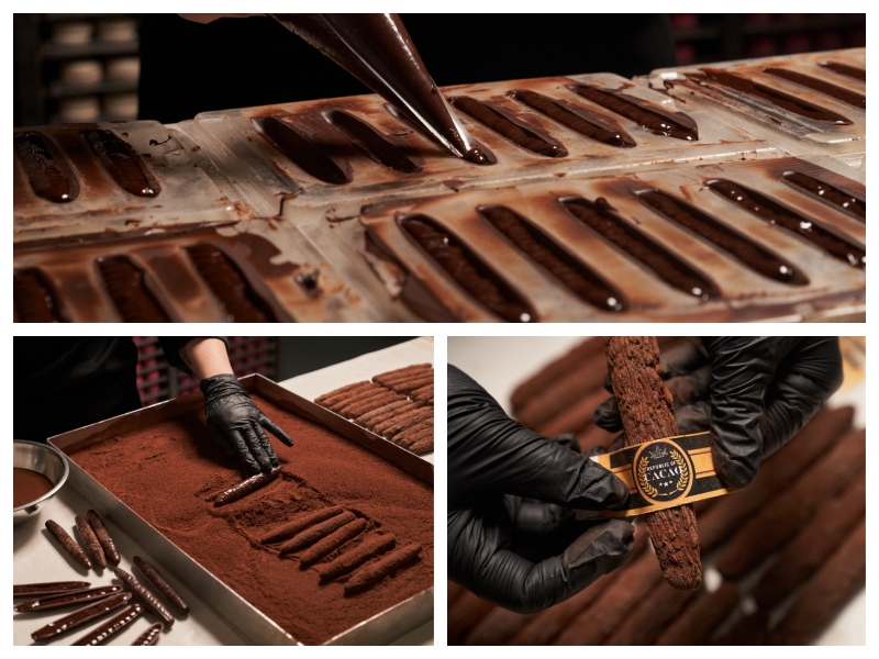 Making process of CACAO's dark chocolate cigars