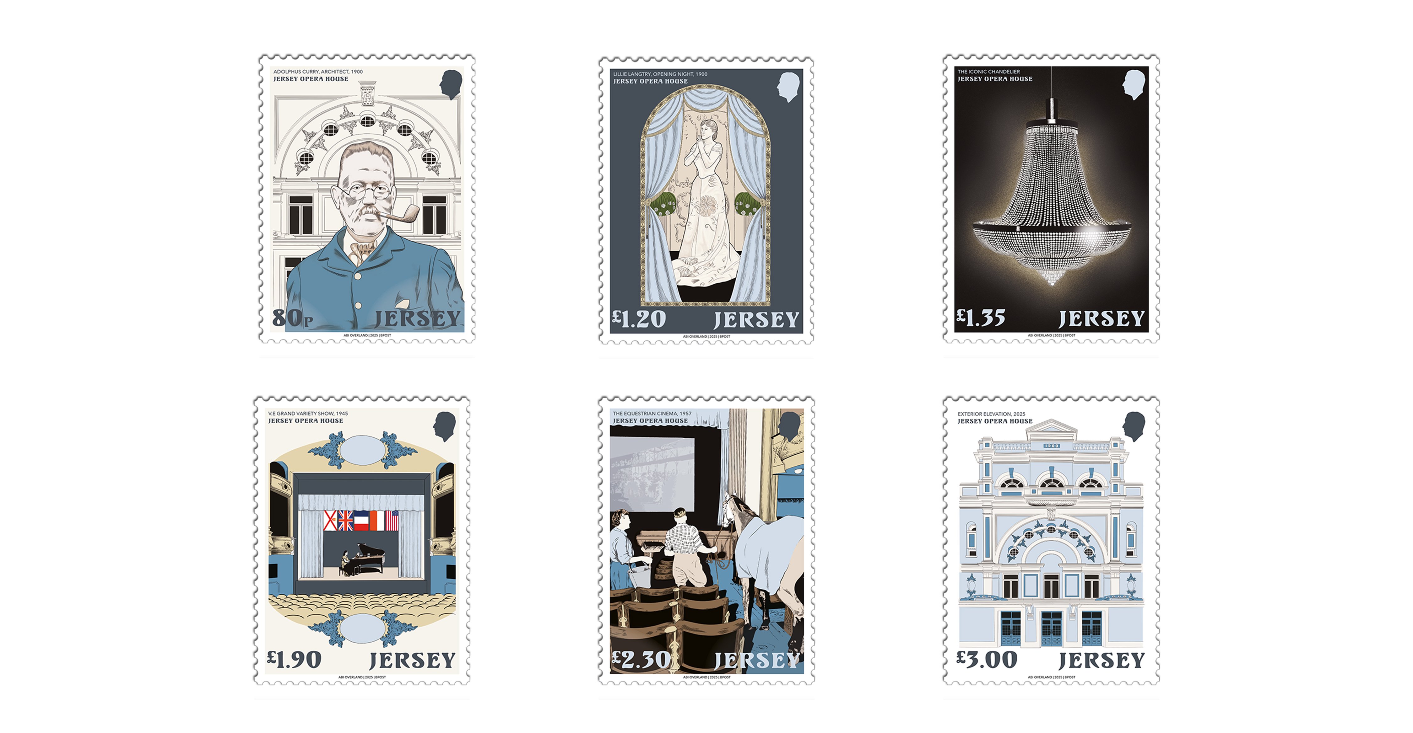 Jersey Opera House Jersey stamp set by Abi Overland 