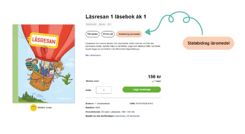 Knapp som visar produkter som får användas för statsbidrag läromedel