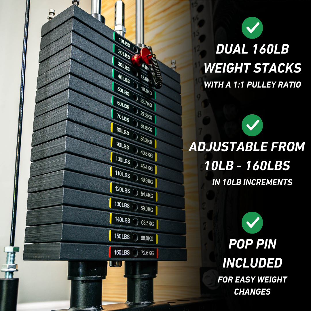 The Dane 160lb weight stack.