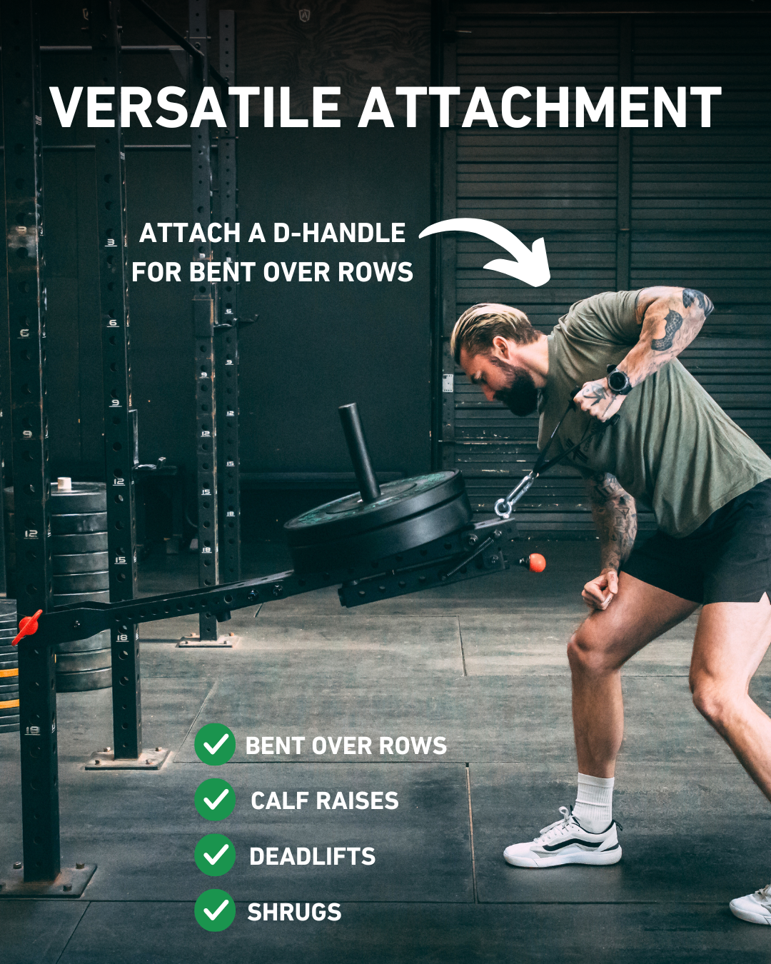 Attach a D-handle for bent over rows.
