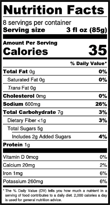 Bold and Spicy Bloody Mary Mix Nutrition Facts