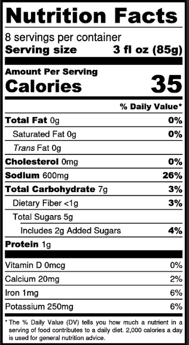 Original Bloody Mary Mix Nutrition Facts