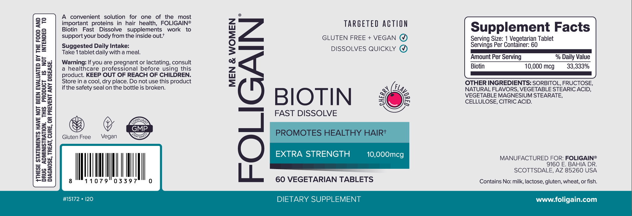 FOLIGAIN Biotin Supplement For Healthier-Looking Hair (Fast Dissolve)