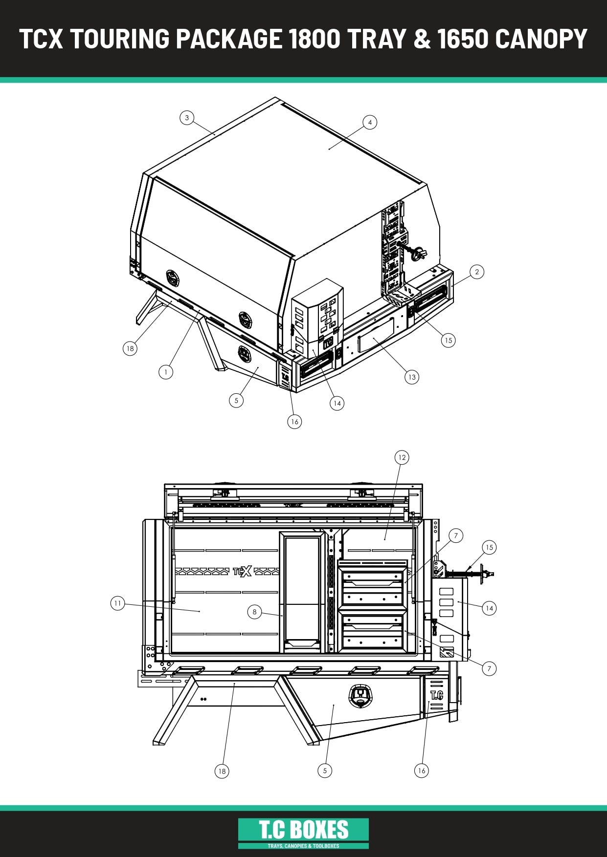 TcX Touring 1650 Tray Canopy specification sheet page 2