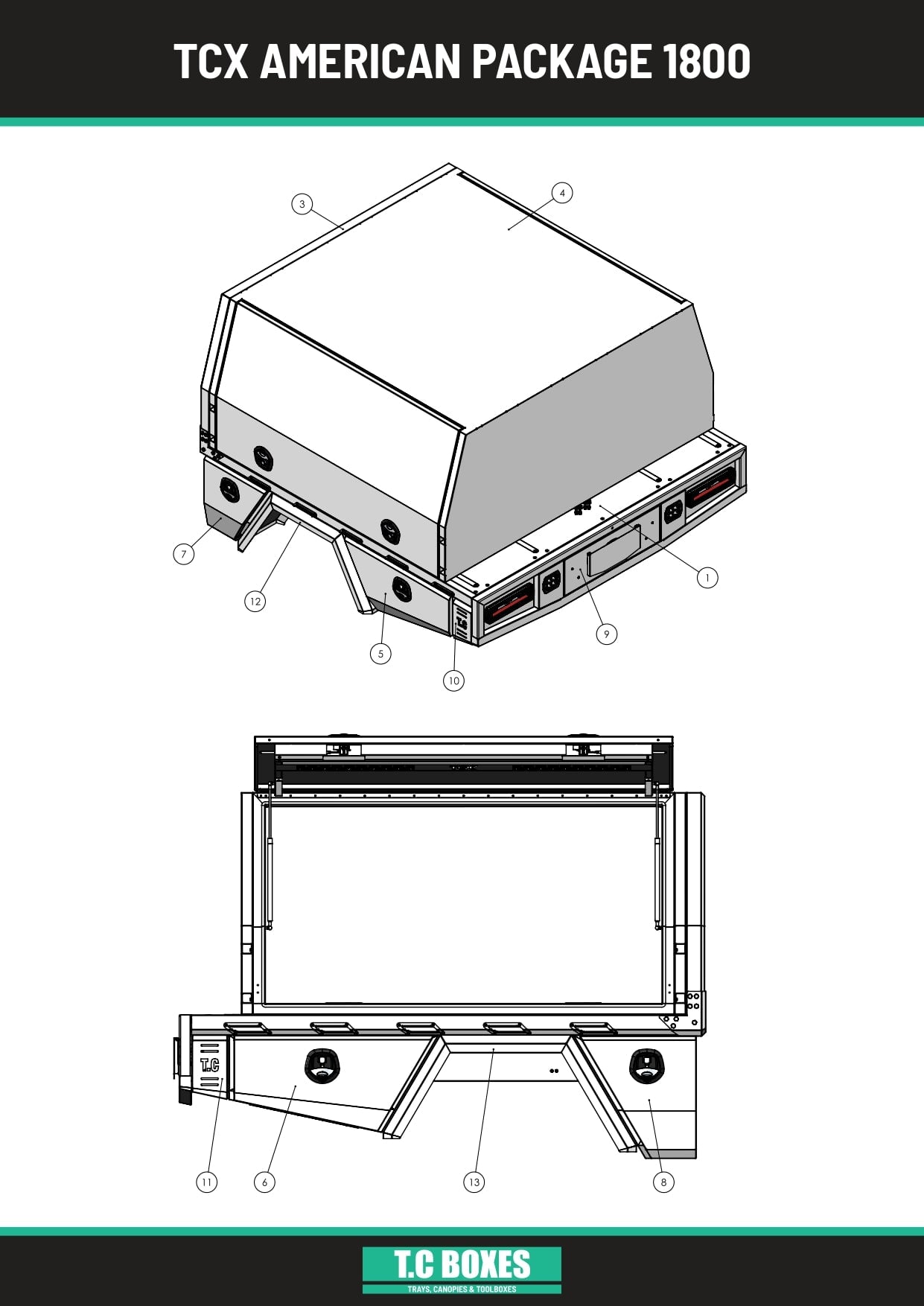 TcX Touring 1650 Tray Canopy specification sheet page 2