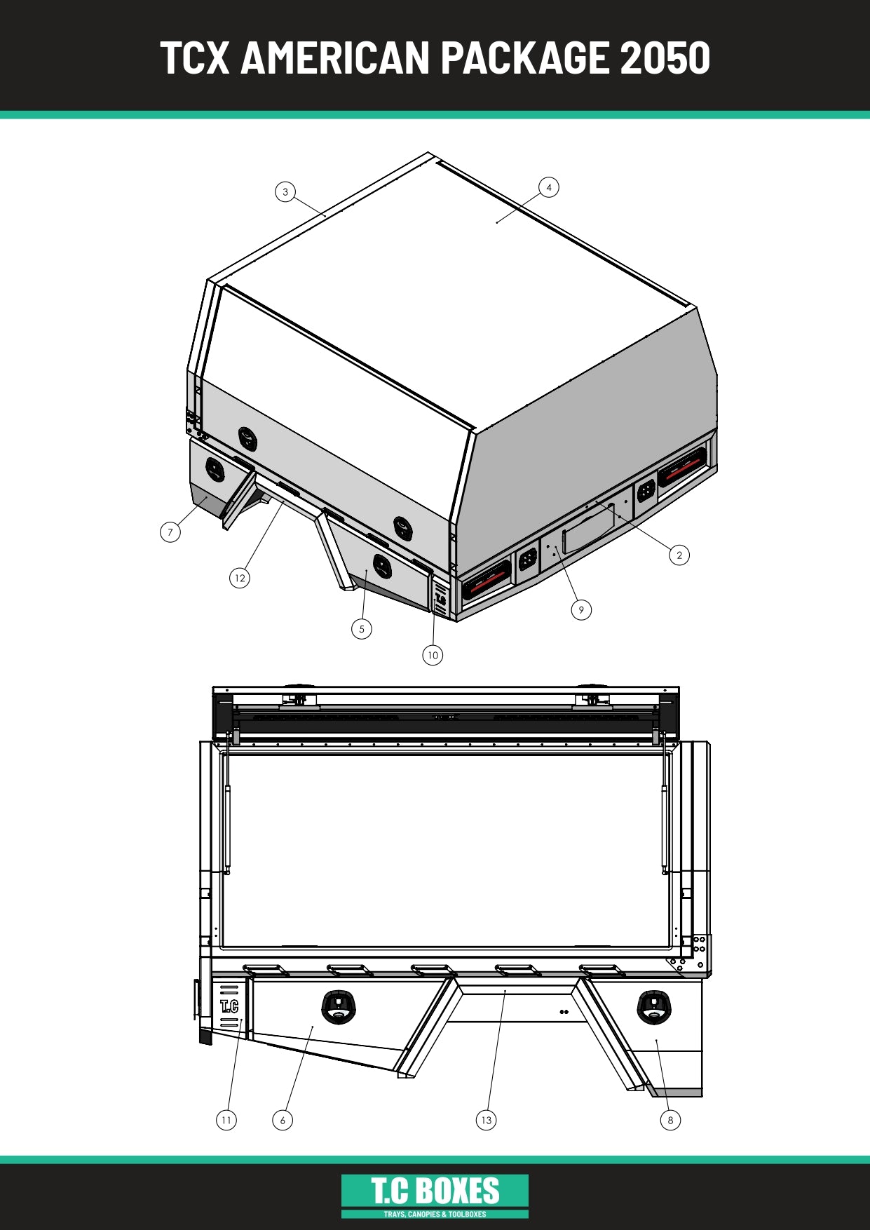 TcX Touring 1650 Tray Canopy specification sheet page 2
