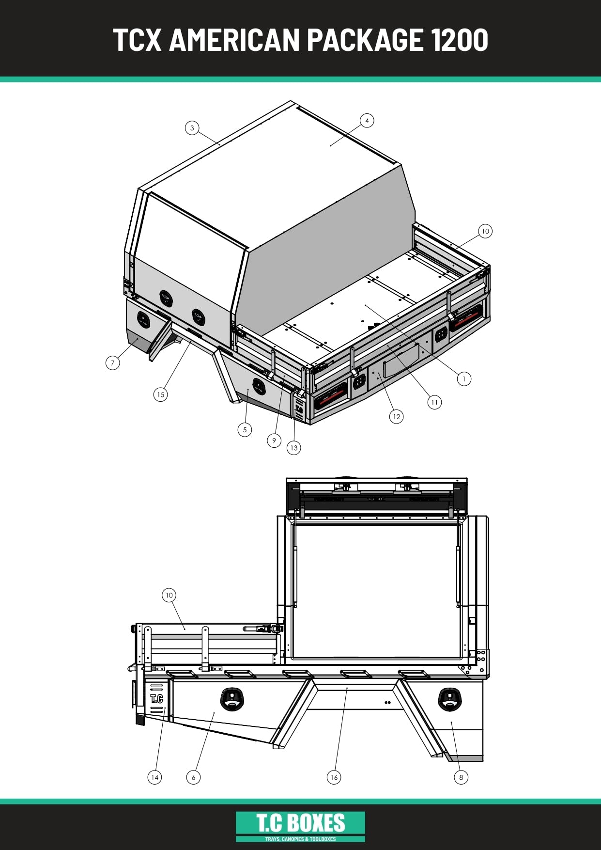TcX Touring 1650 Tray Canopy specification sheet page 2