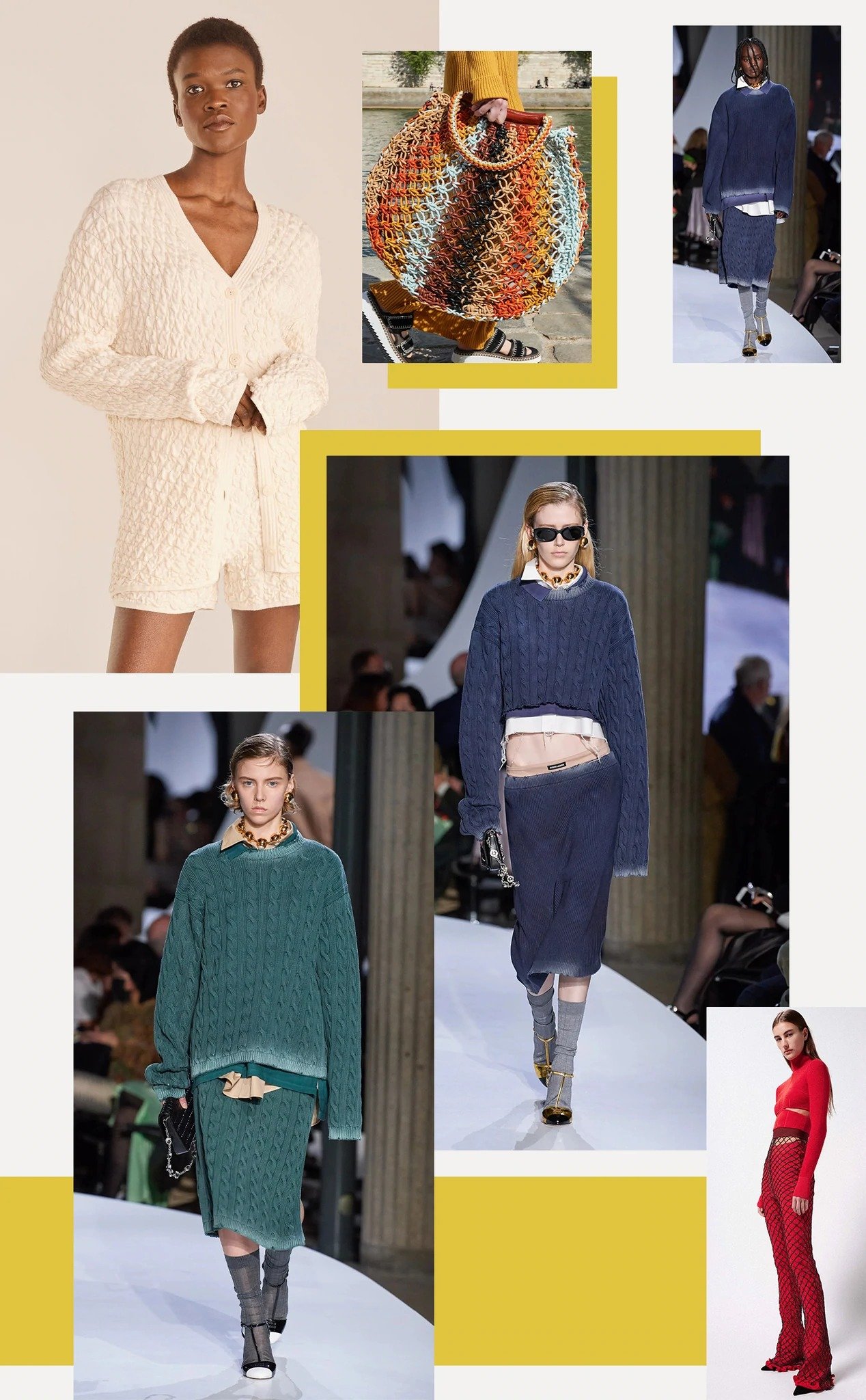 Miuccia Prada’s fun iterations of cotton cable knit sweaters and skirts on the Miu Miu runway
