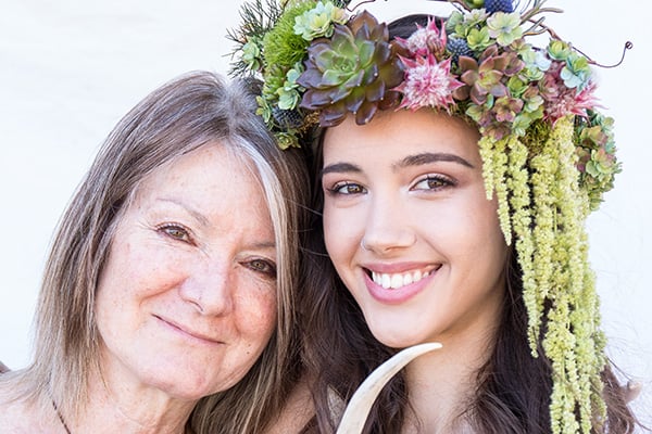 Portrait of Carol Jillian with model and flowers