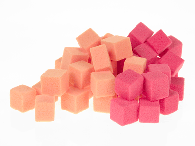 Cut up cubes of rainbow foam to match the colors of the melons.