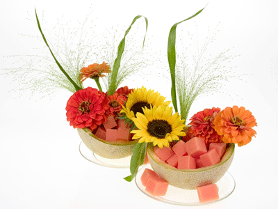 Add zinnias, sunflowers and fountain grass to these designs and cluster them together for impact.