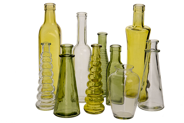 Choose bottles of all shapes, sizes, and colors for a fun and trendy design.