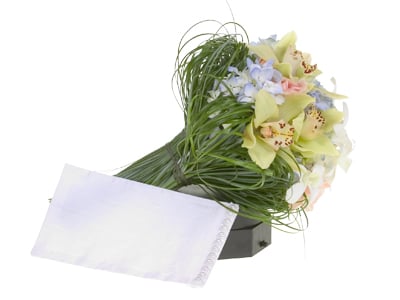 Add a linen bouquet wrap to hide the bind wire and form a smooth handle.