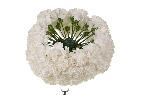 Place flowers in concentric circles inwards towards the center with all flower stems at the same height.