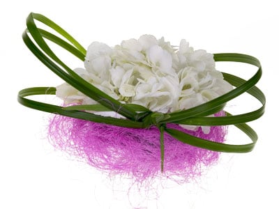 Create lily grass loops around the hydrangea clusters.